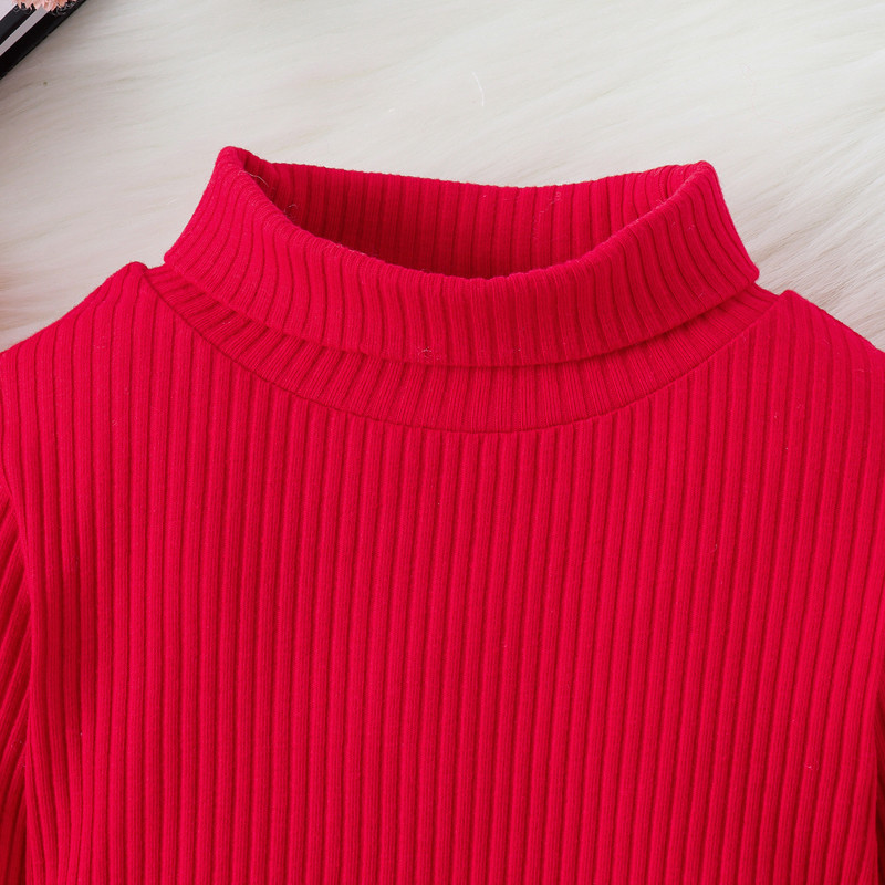 2 buc. Haine de toamnă pentru fete pentru copii ținute de Crăciun cu mâneci lungi cu gât tricotat Topuri + talie înaltă fustă neregulată în carouri Seturi de Crăciun