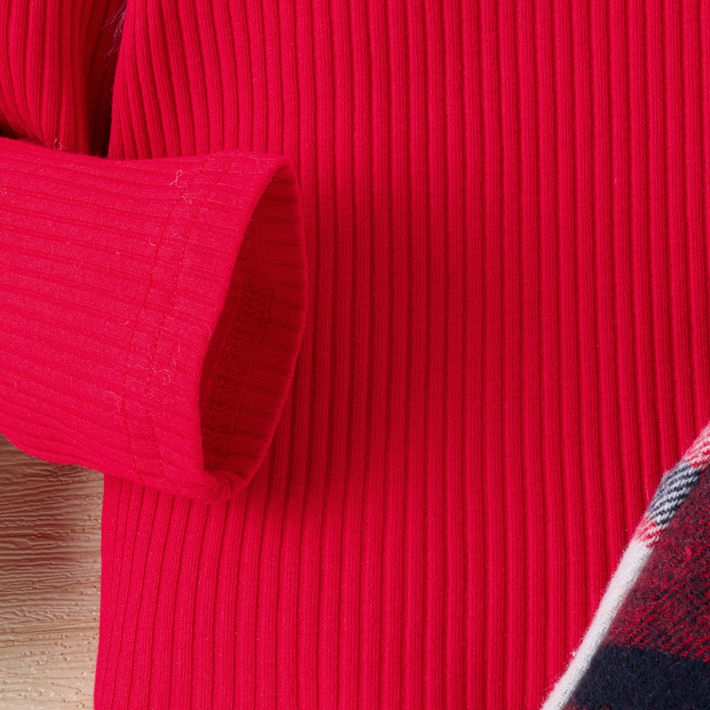 2 buc. Haine de toamnă pentru fete pentru copii ținute de Crăciun cu mâneci lungi cu gât tricotat Topuri + talie înaltă fustă neregulată în carouri Seturi de Crăciun