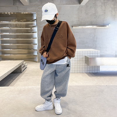 Ανοιξιάτικο φθινόπωρο για αγόρι ανάγλυφο φούτερ αλφαβήτου + Σετ φούτερ σχολικής παιδικής φόρμας Παιδική στολή εργασίας Φοιτητικό κοστούμι jogger 5-16 ετών