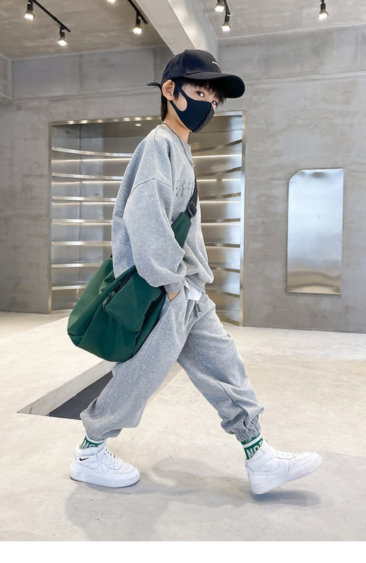 Ανοιξιάτικο φθινόπωρο για αγόρι ανάγλυφο φούτερ αλφαβήτου + Σετ φούτερ σχολικής παιδικής φόρμας Παιδική στολή εργασίας Φοιτητικό κοστούμι jogger 5-16 ετών