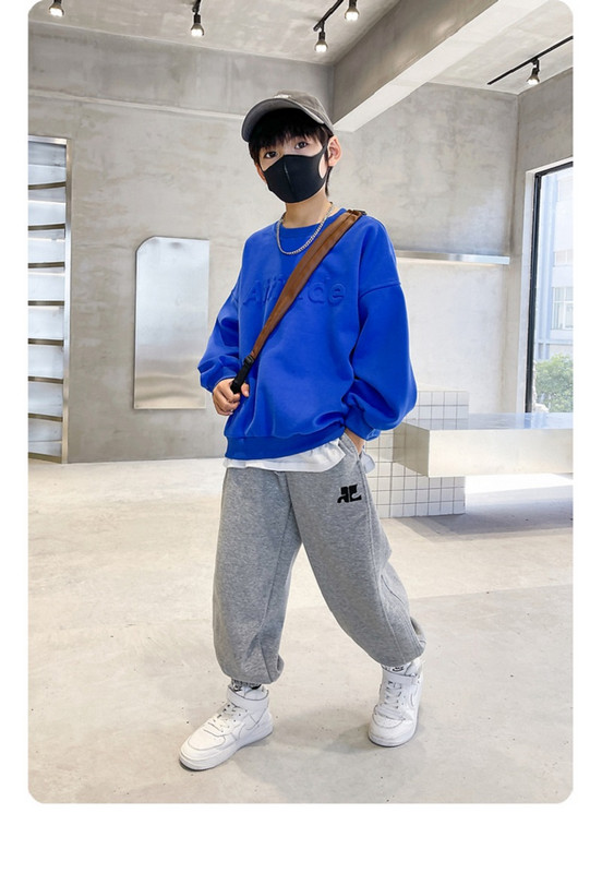 Ανοιξιάτικο φθινόπωρο για αγόρι ανάγλυφο φούτερ αλφαβήτου + Σετ φούτερ σχολικής παιδικής φόρμας Παιδική στολή εργασίας Φοιτητικό κοστούμι jogger 5-16 ετών