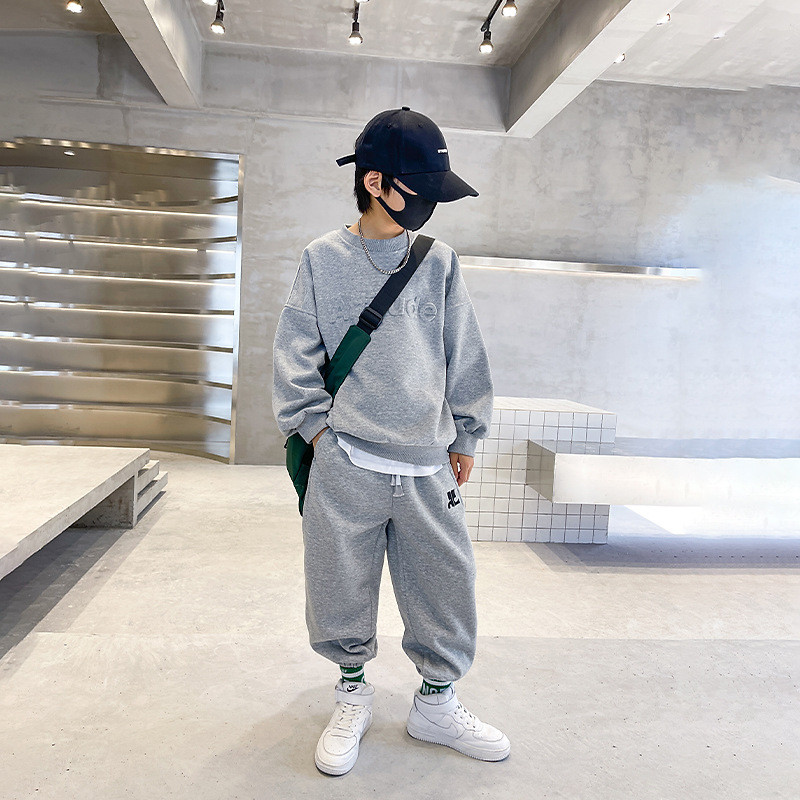 Ανοιξιάτικο φθινόπωρο για αγόρι ανάγλυφο φούτερ αλφαβήτου + Σετ φούτερ σχολικής παιδικής φόρμας Παιδική στολή εργασίας Φοιτητικό κοστούμι jogger 5-16 ετών