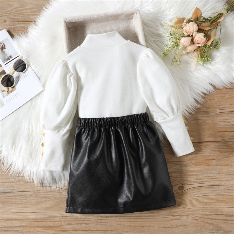 2 tk väikelaste tüdrukute riided, ühevärvilised pikkade varrukatega kilpkonnaga särgid ja nahast A-joonega seelikukomplekt väikelaste sügisriiete jaoks