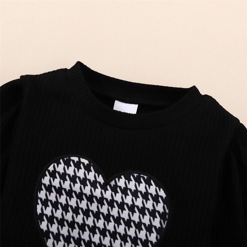 1-6 éves kislány ruhák gyerekeknek koreai stílusú szett Love Heart Print hosszú ujjú felső + kockás nadrág kalappal divatos 3 DB ruházat