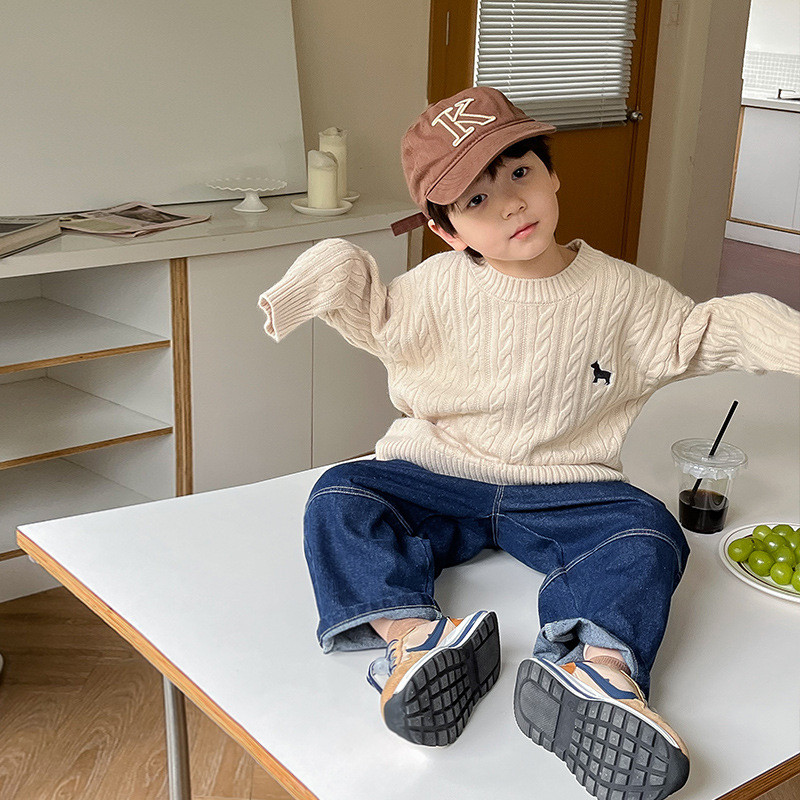 Pulovere cu broderie de animale de modă pentru băieți și fete de primăvară 2023, cardigane tricotate răsucite în 4 culori