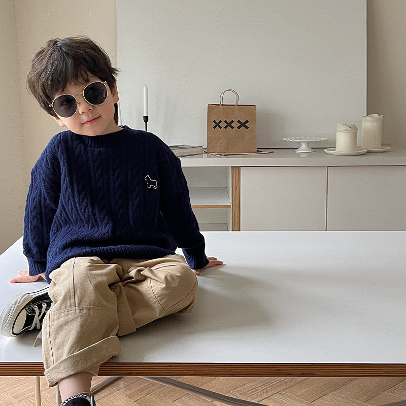 Pulovere cu broderie de animale de modă pentru băieți și fete de primăvară 2023, cardigane tricotate răsucite în 4 culori