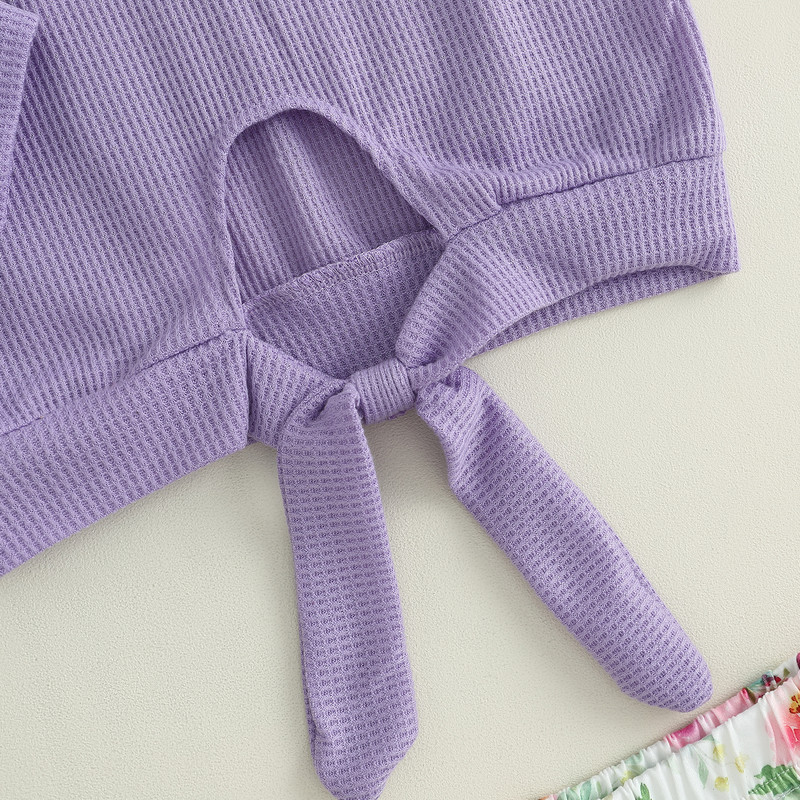 BeQeuewll kisgyermek kislány őszi ruhák csokornyakkendő kivágás hosszú ujjú felsők és virágos nadrágok fejpánt aranyos ruhakészlet divat