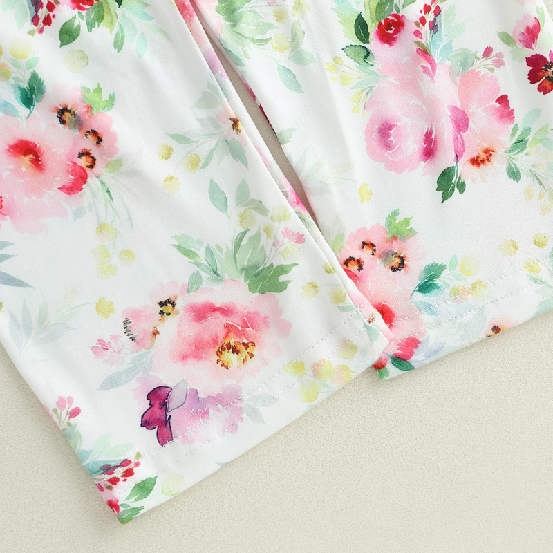 BeQeuewll kisgyermek kislány őszi ruhák csokornyakkendő kivágás hosszú ujjú felsők és virágos nadrágok fejpánt aranyos ruhakészlet divat