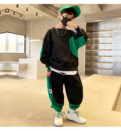 Kevad-sügis poiste puuvillane kontrastne dressipluus + dressipluusid, koolilapsed dressid, tööriietus, õpilase sörkimiskostüüm 5-14 a.