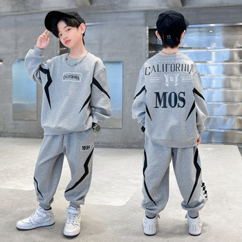 Комплекти суитшърт + спортни панталони с контрастна азбука и спортни панталони за момчета Детски анцуг Детски екипи Джъмпър Панталон Комплект за джогинг за 5-15 години