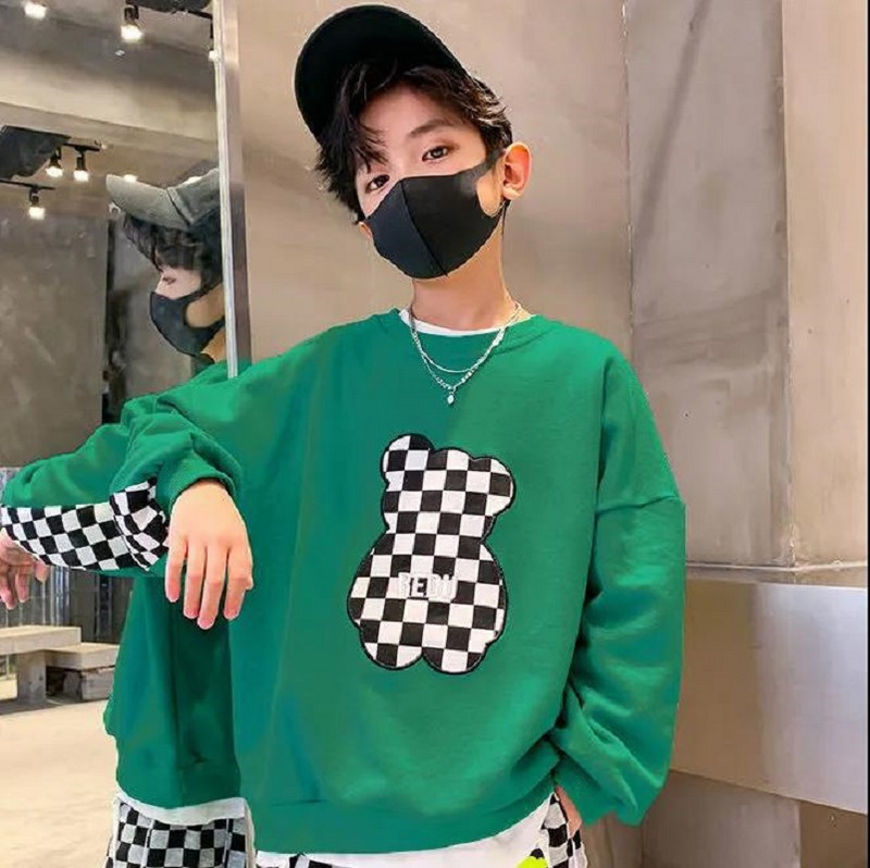 Hanorac băieți contrast + Seturi de pantaloni de sport în carouri Trening pentru școală Copii Costum Jogger Studenți Ținute 2 piese 5-16 ani