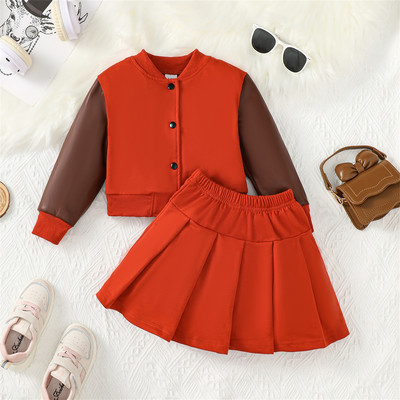 Πριγκίπισσα Παιδική Κοντράστ Χρώμα Κοστούμι δύο τεμαχίων μπουφάν μπέιζμπολ πλισέ φούστα σετ για φθινοπωρινά ανοιξιάτικα ρούχα