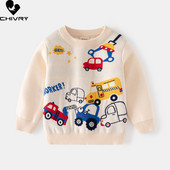 Uus 2023. aasta sügistalvine beebipoiste ümmargune kaelus, paks pullover kampsun, laste multifilm, auto žakaarmass, soe kootud kampsun, topsid