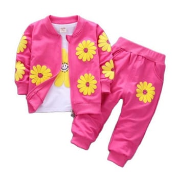 2023 г. Истинско детско облекло Roupas Infantis, пролет и есен, ново момиче, детски костюм от три части с принт от чист памук 0-4 години