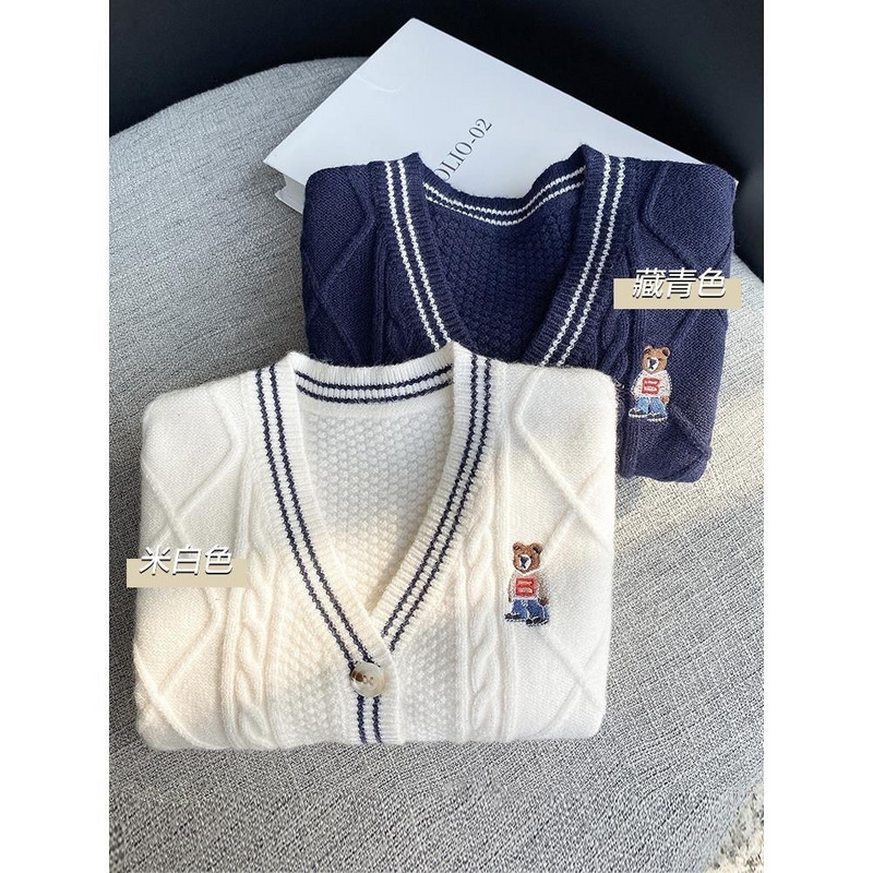 Poiste ja tüdrukute preppy stiilis multikas beebi kootud kardigan sügislaste laste karu kampsun.