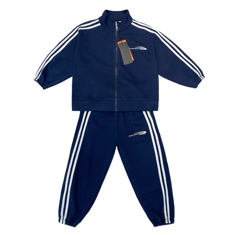 Tavaszi őszi fiúk sötétkék csíkos cipzáras pulóverek kabátok + melegítőnadrág szettek Iskolai gyerekek tréningruha Gyerekruha futóruha 5-16 éves korig