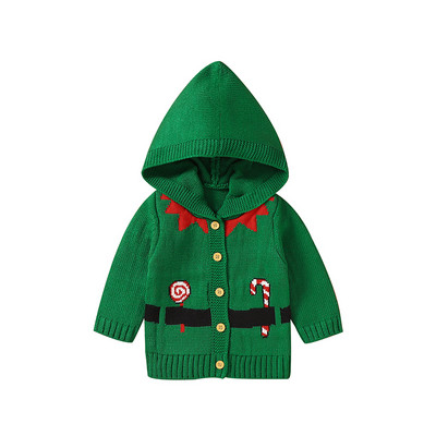 Jõulud beebikampsunid Kootud vastsündinud tüdrukule poisile roheline mantel mood kapuutsiga imikute jõuluriided armsad kommid pikkade varrukatega ülerõivad