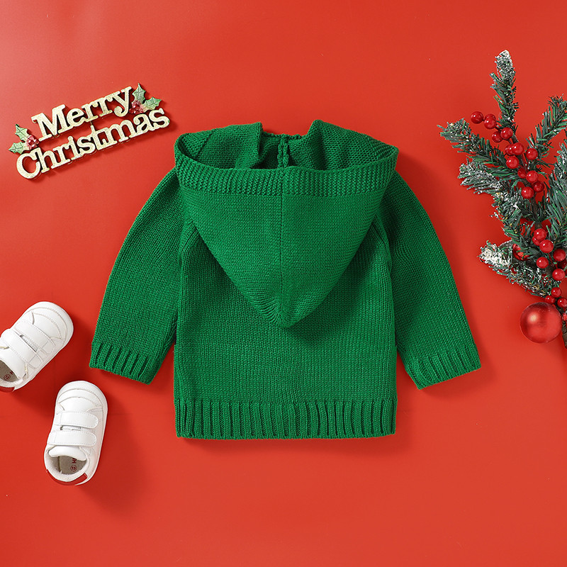 Jõulud beebikampsunid Kootud vastsündinud tüdrukule poisile roheline mantel mood kapuutsiga imikute jõuluriided armsad kommid pikkade varrukatega ülerõivad