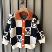 Fiúk Őszi pulóverek Gyermek hosszú ujjú kabát Gyerek kardigán felső Lány rajzfilm Kötött Rajzfilm Pulóver Felsőruházat Kockás ruházat