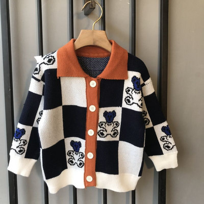 Fiúk Őszi pulóverek Gyermek hosszú ujjú kabát Gyerek kardigán felső Lány rajzfilm Kötött Rajzfilm Pulóver Felsőruházat Kockás ruházat
