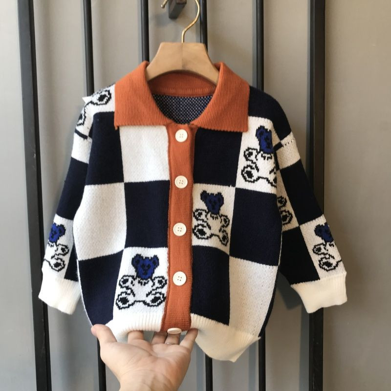 Fiúk Őszi pulóverek Gyermek hosszú ujjú kabát Gyerek kardigán felső Lány rajzfilm Kötött Rajzfilm Pulóver Felsőruházat Kockás ruházat