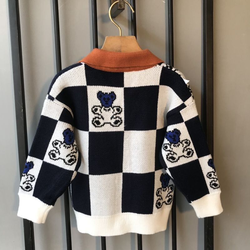 Fiúk Őszi pulóverek Gyermek hosszú ujjú kabát Gyerek kardigán felső Lány rajzfilm Kötött Rajzfilm Pulóver Felsőruházat Kockás ruházat