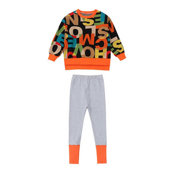 2022 г. Нови детски дрехи Костюм Есенно облекло за момичета Модни ежедневни големи детски пуловер с букви + комплект клинове от две части
