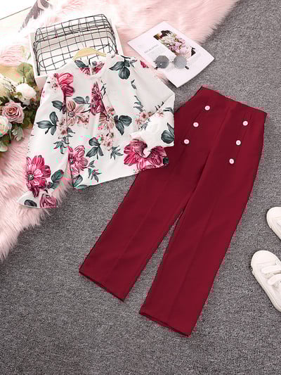 Kompleti dječje odjeće za djevojčice 8-12 godina Dostupno u više boja, majica dugih rukava i hlače s printom