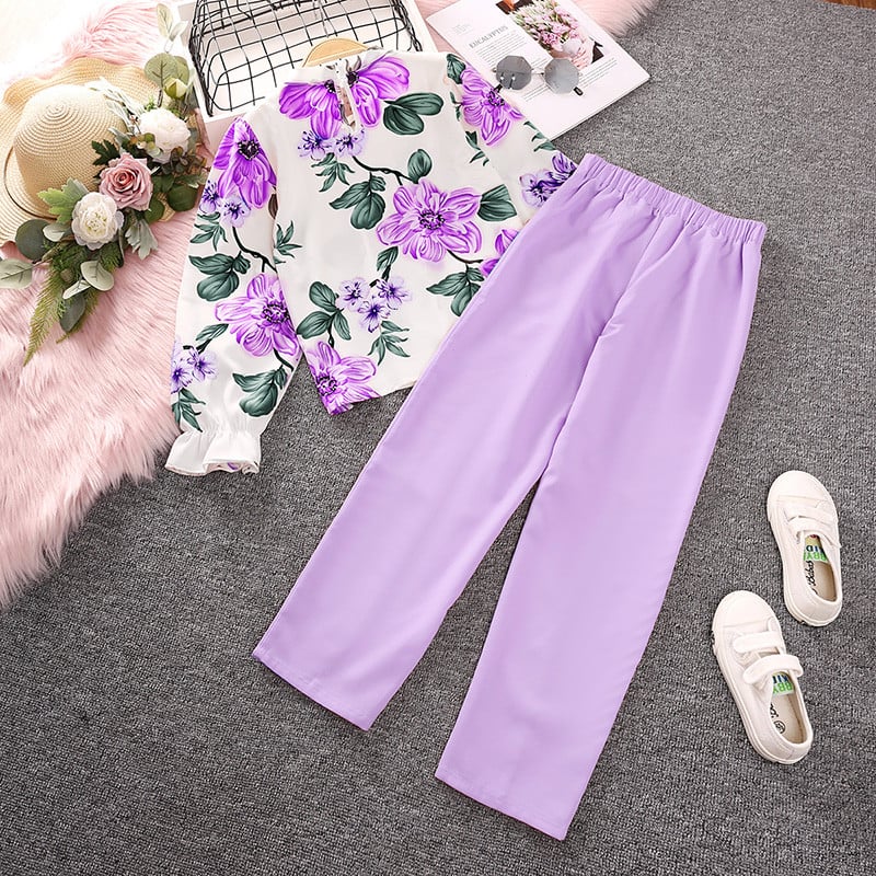 Kompleti dječje odjeće za djevojčice 8-12 godina Dostupno u više boja, majica dugih rukava i hlače s printom