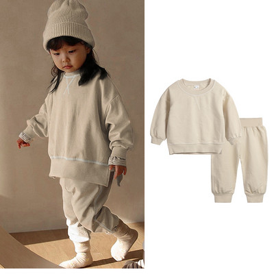 2 vnt Vaikų 1-7 m berniukų mergaičių rūbų rinkinys kūdikiui, masyvios medvilnės megztinis + kelnės, vaikiški rudeniniai drabužiai ilgomis rankovėmis