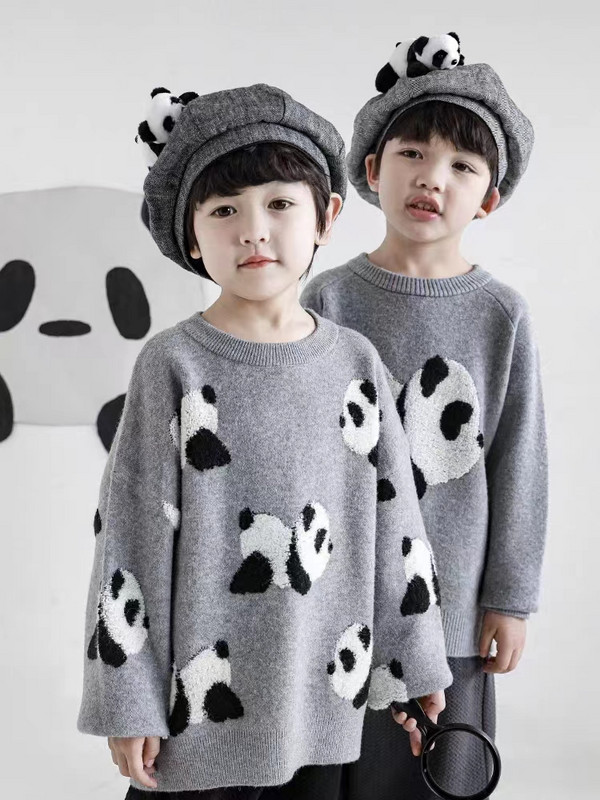 Moda băiat fată panda pulover brodat epocă toamnă iarnă copil copil pulover tricotat casual din bumbac top haine pentru bebeluși1-10