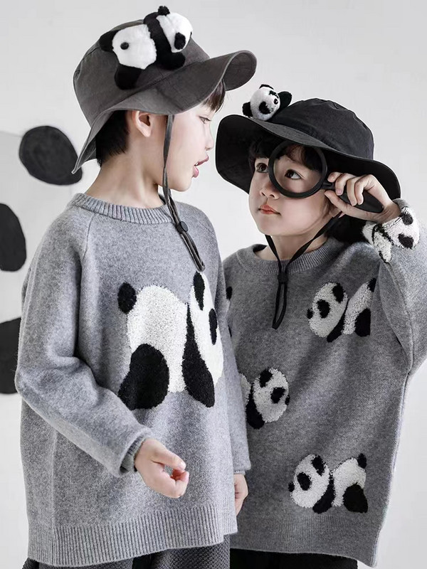Moda băiat fată panda pulover brodat epocă toamnă iarnă copil copil pulover tricotat casual din bumbac top haine pentru bebeluși1-10