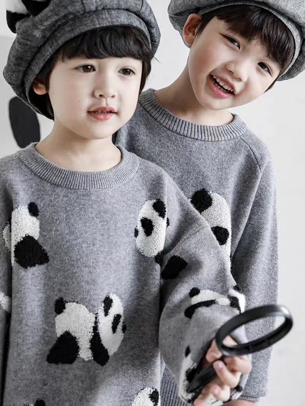 Moda băiat fată panda pulover brodat epocă toamnă iarnă copil copil pulover tricotat casual din bumbac top haine pentru bebeluși1-10