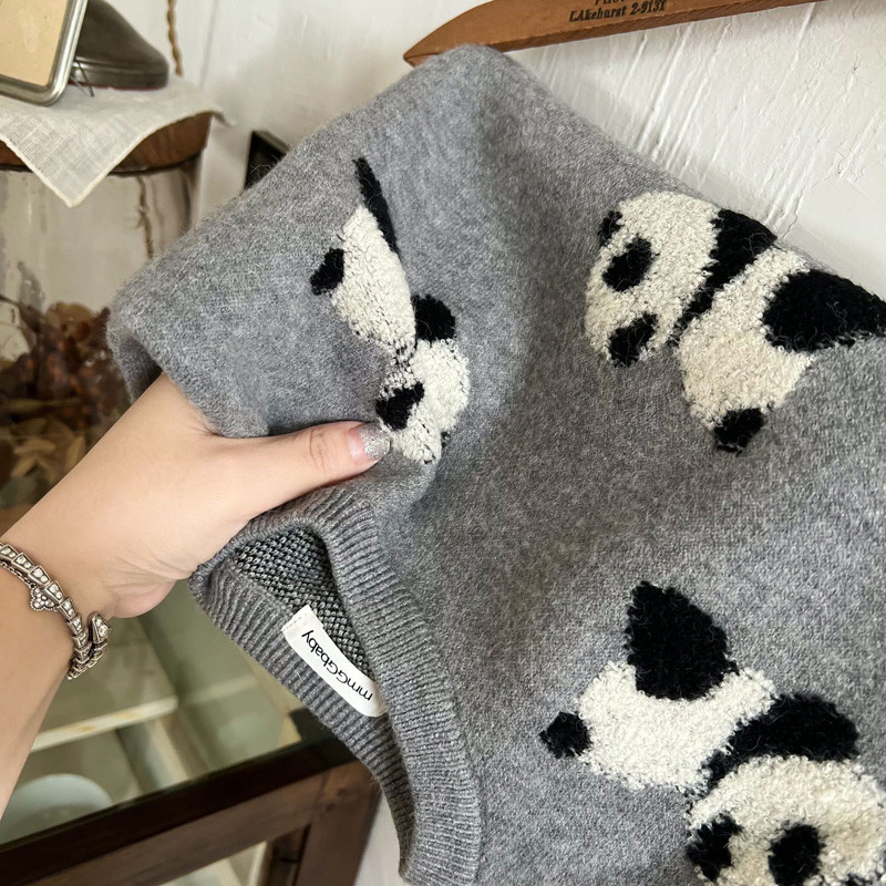 Moda băiat fată panda pulover brodat epocă toamnă iarnă copil copil pulover tricotat casual din bumbac top haine pentru bebeluși1-10