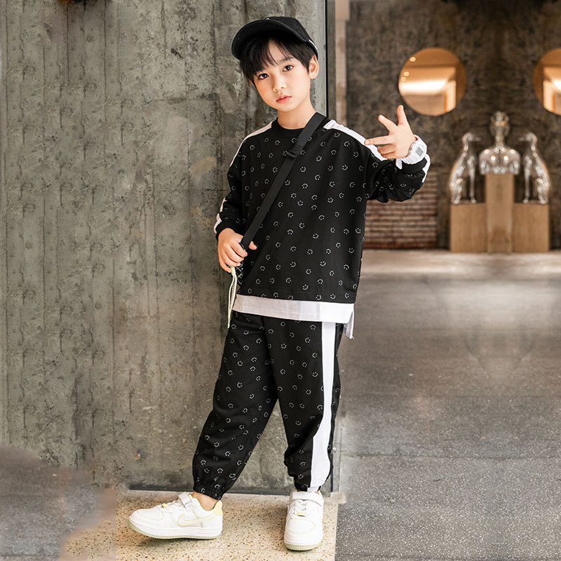 Kevad-sügis Poiste Kontrastne Lapiline Smile Dressipluus + Dressipükste Komplekt Laste Spordidress Kooli Lastele Komplektid Jooksuülikonnad 5-14 a.