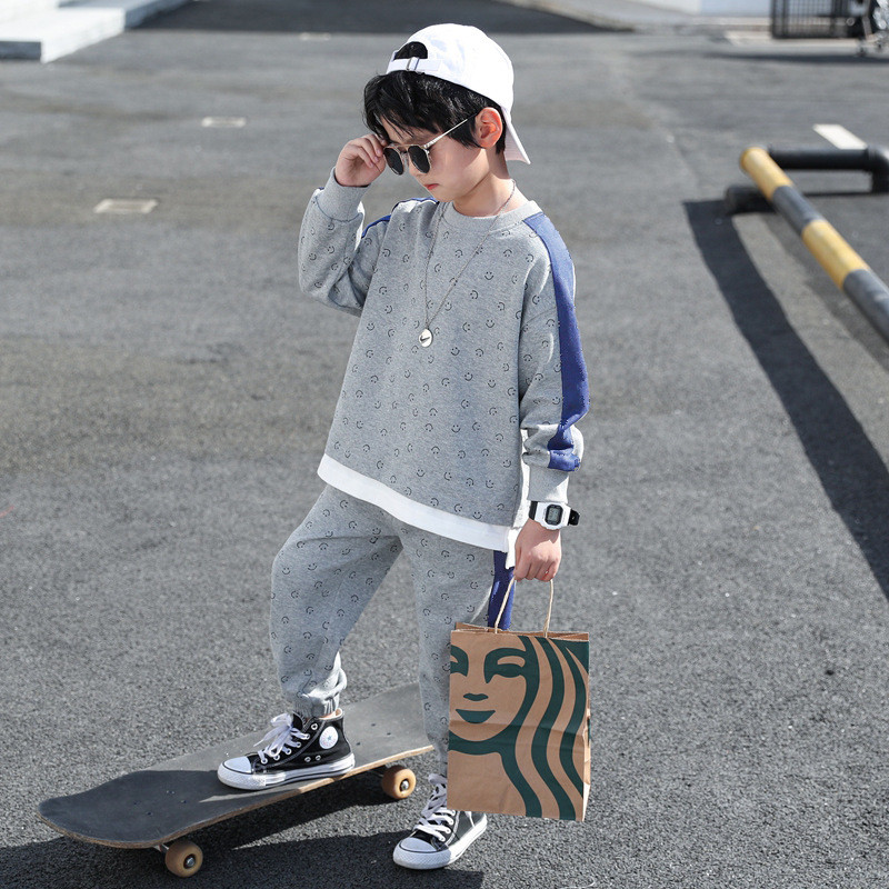 Kevad-sügis Poiste Kontrastne Lapiline Smile Dressipluus + Dressipükste Komplekt Laste Spordidress Kooli Lastele Komplektid Jooksuülikonnad 5-14 a.