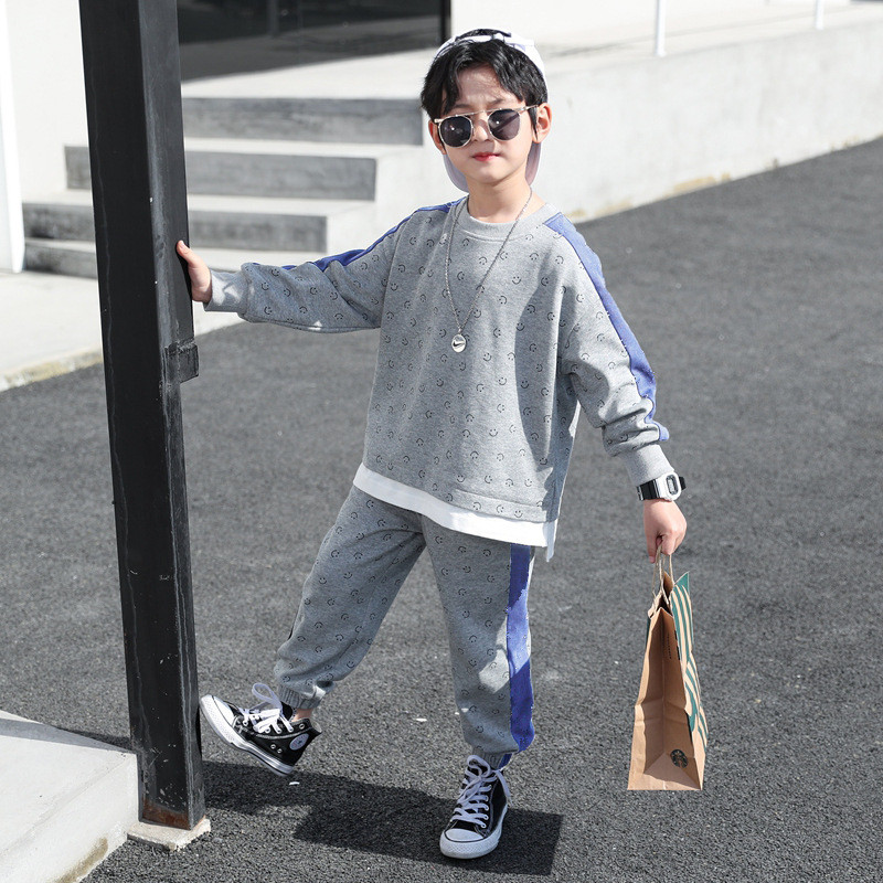 Kevad-sügis Poiste Kontrastne Lapiline Smile Dressipluus + Dressipükste Komplekt Laste Spordidress Kooli Lastele Komplektid Jooksuülikonnad 5-14 a.