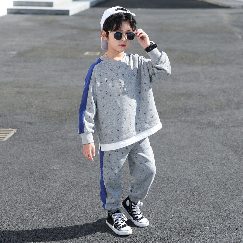 Kevad-sügis Poiste Kontrastne Lapiline Smile Dressipluus + Dressipükste Komplekt Laste Spordidress Kooli Lastele Komplektid Jooksuülikonnad 5-14 a.