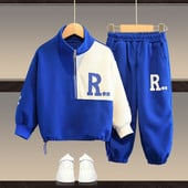 Poiste vahvlikontrasttähestikuline pooltõmblukuga nööriga dressipluus + dressipükste komplektid laste dressid, laps, 2tk.