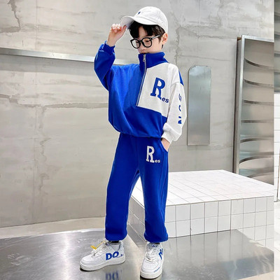 Poiste vahvlikontrasttähestikuline pooltõmblukuga nööriga dressipluus + dressipükste komplektid laste dressid, laps, 2tk.