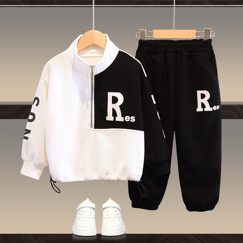 Poiste vahvlikontrasttähestikuline pooltõmblukuga nööriga dressipluus + dressipükste komplektid laste dressid, laps, 2tk.