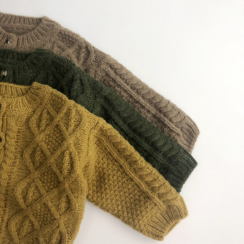 deer jonmi Корейски стил Нова есен унисекс детски плетени пуловери с жилетка Свободно едноцветно палто Прохождащи деца Детски топъл пуловер