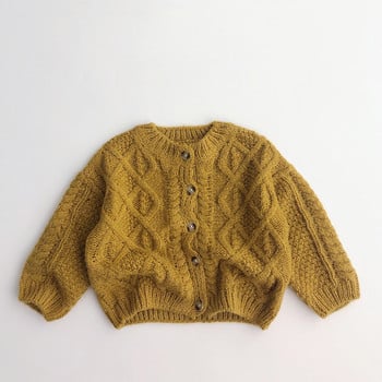deer jonmi Корейски стил Нова есен унисекс детски плетени пуловери с жилетка Свободно едноцветно палто Прохождащи деца Детски топъл пуловер