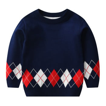 Есенен и зимен топъл пуловер за момчета с решетка, качулка, пуловер с дълги ръкави Колежански вятър, плетен пуловер за момче