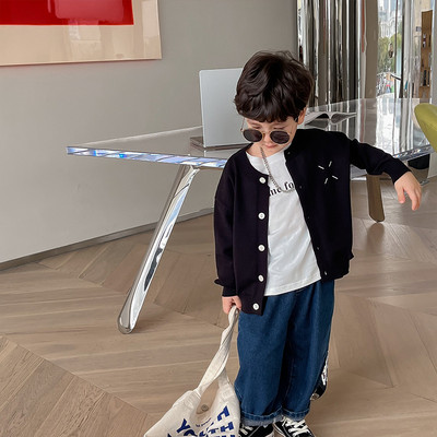 Laste kampsun 2023 jahe kevad-sügis korea stiilis vabaaja topp, tikitud uus moodne poiste lihtne kardigan