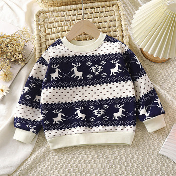 2023 Нов есенно-зимен плетен пуловер за момченце и момиче Топъл анимационен детски пуловер Модни бебешки коледни дрехи с дълги ръкави