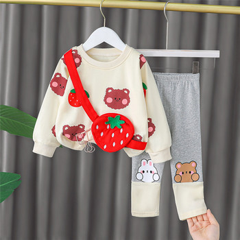 2021 Есенни комплекти дрехи за момичета Чанта за малки момичета Суичър Палта Панталони Анцуг за деца Комплект дрехи с анимационни филми Бебешки тоалети