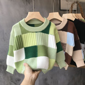 Uus sügistalvine poiste kampsun, triibuline žakaarkaelus ja alumine särk 2–10-aastastele lastele, silmkoelised kampsuntopid