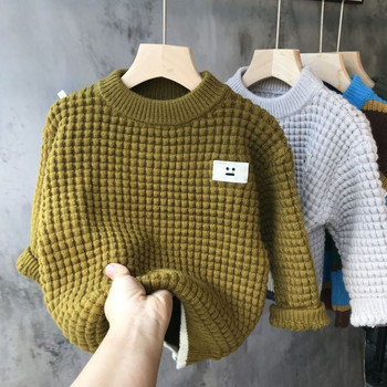 Нов есенно-зимен пуловер за момчета с ивици и жакардови долнища с кръгло деколте за 2-10 години, детски плетени пуловери