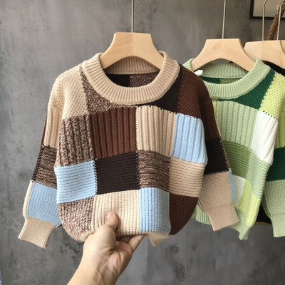 Uus sügistalvine poiste kampsun, triibuline žakaarkaelus ja alumine särk 2–10-aastastele lastele, silmkoelised kampsuntopid